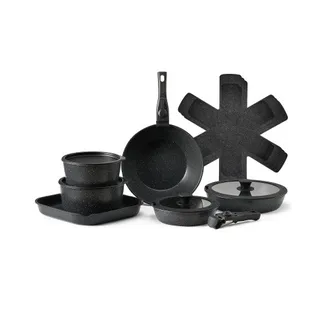 VEVOR Induktion Töpfe Pfannen Set (17-teilig) mit Glasdeckel antihaftbeschichtetes Kochgeschirr mit abnehmbarem Griff, Induktionskochtöpfe zum Braten, Würzen von Soßen und Kochen (Schwarz) VEVOR Induktion Töpfe Pfannen Set (17-teilig) mit Glasdeckel antihaftbeschichtetes Kochgeschirr mit abnehmbarem Griff, Induktionskochtöpfe zum Braten, Würzen von Soßen und Kochen (Schwarz)