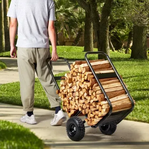 VEVOR Kaminholzwagen 67x52x110cm Brennholzwagen Pulverbeschichteter Stahl Brennholzkarre mit 266,7-mm-Gummirädern Holzwagen 113,4 kg Tragfähigkeit Transportwagen inkl. Bungee-Seil Bodennetz – Bild 7