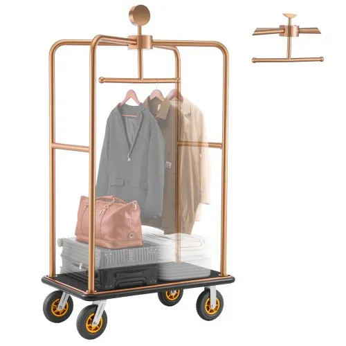 VEVOR Hotelgepäckwagen aus Edelstahl, 544,31 kg Belastbarer Kofferwagen mit 8 Zoll Gummirädern, Hotelwagen mit Schwarzem Teppichboden & Garderobenstange, Gepäckwagen für Hotels Resorts, Roségold VEVOR Hotelgepäckwagen aus Edelstahl, 544,31 kg Belastbarer Kofferwagen mit 8 Zoll Gummirädern, Hotelwagen mit Schwarzem Teppichboden & Garderobenstange, Gepäckwagen für Hotels Resorts, Roségold