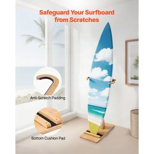 VEVOR vertikaler Surfbrettständer Surfbrettregal aus Holz zur Aufbewahrung (einstellbar 370-665 mm), freistehender Boardständer-Organizer mit Korkpolsterung, für Wakeboard Snowboard Kiteboard – Bild 3