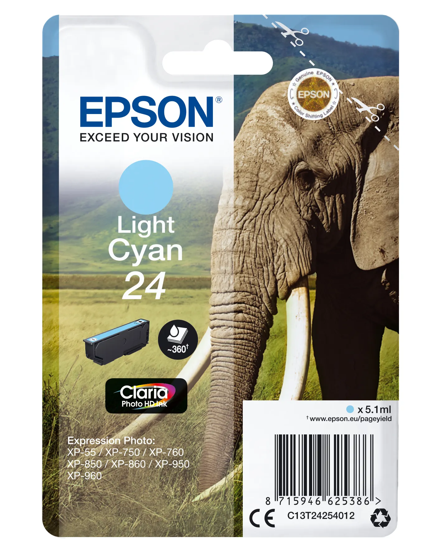 Epson Elephant Singlepack Light Cyan 24 Claria Photo HD Ink Epson Elephant Singlepack Light Cyan 24 Claria Photo HD Ink
