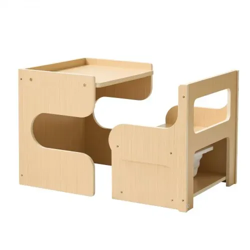 VEVOR Montessori-Tisch- & Stuhlset, Kindersitzgruppe, Kindermöbel aus Holz, Tritthocker mit Tafel & Stauraum, Ideal für Kleinkinder von 1-5 Jahren zum Essen, Zeichnen, Lesen & Spielen – Bild 9