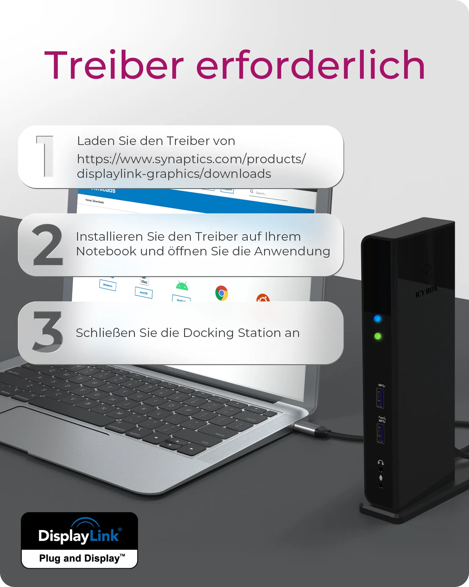 ICY BOX IB-DK2251AC, DisplayLink® USB 3.2 Gen 1 Notebook DockingStation, 2x HDMI® bis zu 2K@60 Hz – Bild 5