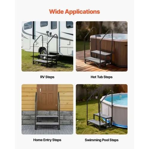 VEVOR Wohnmobiltreppe mit 2 Handläufen (2 Stufen), Standtreppe mit 300 kg Tragkraft, Außentreppe mit Rutschfester Matte für Senioren/Haustiere, Trittstufe für Camper, Mobilheim, Veranda, Pool und Spa – Bild 5