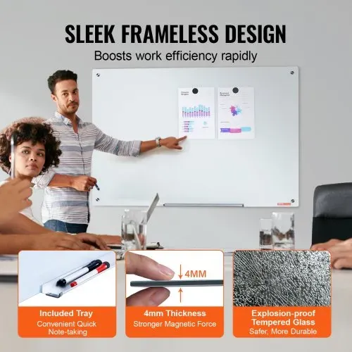 VEVOR Magnetisches Glas-Whiteboard, Wandtafel Trocken Abwischbare Tafel 120 x 80 cm, Wandmontiertes Weißes Glasboard ohne Rahmen, mit Stiftablage, einem Radiergummi& 2 Stiften, Magnettafel Weiß – Bild 2