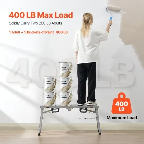 VEVOR Arbeitsplattform 500-740 mm, zusammenklappbare Trittleiter aus legiertem Stahl, tragbare Arbeitsbühne, Tragkraft 180 kg, Trittbank Hocker zum Malen von Trockenbauwänden, Reinigen, Waschen – Bild 2