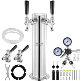 VEVOR Bierspender Bierturm, Bier-Umrüstsatz mit zwei Zapfhähnen, Bier-Turm-Zapfanlage aus Edelstahl mit Doppelmessgerät W21.8-Regler und S-System-Fasskupplung für Partys, zu Hause usw. VEVOR Bierspender Bierturm, Bier-Umrüstsatz mit zwei Zapfhähnen, Bier-Turm-Zapfanlage aus Edelstahl mit Doppelmessgerät W21.8-Regler und S-System-Fasskupplung für Partys, zu Hause usw.