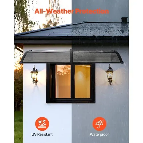 VEVOR Vordach für Haustür, 965x1987 mm, Pultbogenvordach, Überdachung mit Entwässerung & ABS-Halterung, Regen-, Schnee- & Sonnenschutz, Polycarbonat-Türdach für Veranda & Terrasse, Rauchgrau – Bild 2