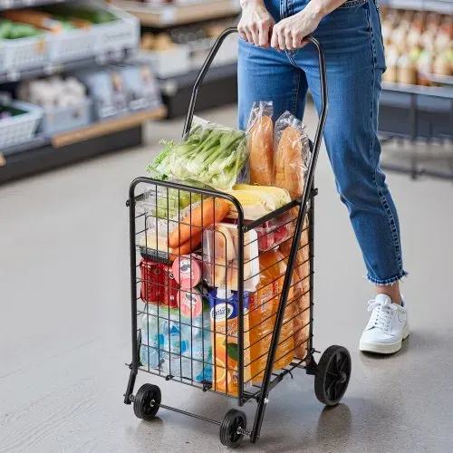 VEVOR Einkaufswagen zusammenklappbarer Einkaufstrolley mit Schwenkrädern & 40,8 kg großer Tragkraft, 39 L Einkaufsroller Wäschewagen für Wäsche Einkaufen Camping Lebensmittel Gepäck Schwarz – Bild 7