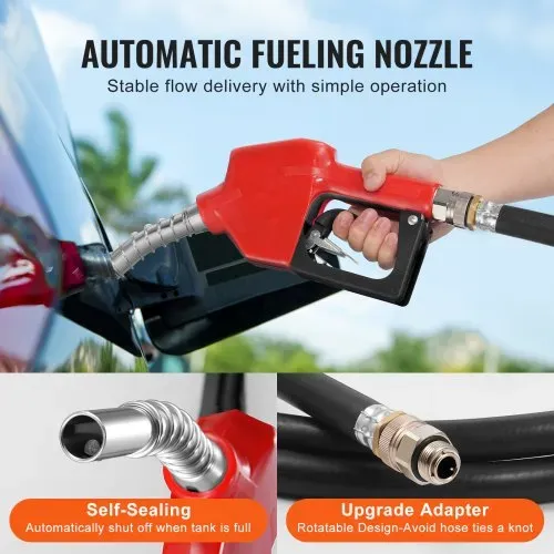VEVOR Tragbarer Diesel- und Benzintank, 48 Gallonen, 10,6 GPM Durchflussrate, Dieselkraftstofftank mit 12 V elektrischer Transferpumpe, 13,1 Fuß Schlauch, automatische Tankdüse, Transfertank für einfachen Kraftstofftransport, rot – Bild 4