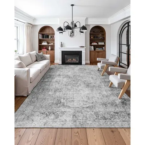 VEVOR Wohnzimmerteppich, 2743 x 3658 mm Kurzflor, waschbarer Flächenteppich im Boho-Stil, rutschfester Teppich, Innenmatte für Schlafzimmer, Wohnzimmer, Kinderzimmer, Büro, grau VEVOR Wohnzimmerteppich, 2743 x 3658 mm Kurzflor, waschbarer Flächenteppich im Boho-Stil, rutschfester Teppich, Innenmatte für Schlafzimmer, Wohnzimmer, Kinderzimmer, Büro, grau