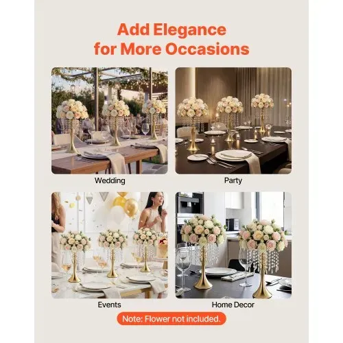 VEVOR 20 Stk. Hochzeitsvasen Tafelaufsatz Blumenvasen für Hochzeit 33,5 cm Hoch, Metall Tafelaufsatz Vasen mit Blumenständern Kristalldeko, Tischvase für Hochzeiten Party Jubiläumsfeier Zeremonie, Gold – Bild 4