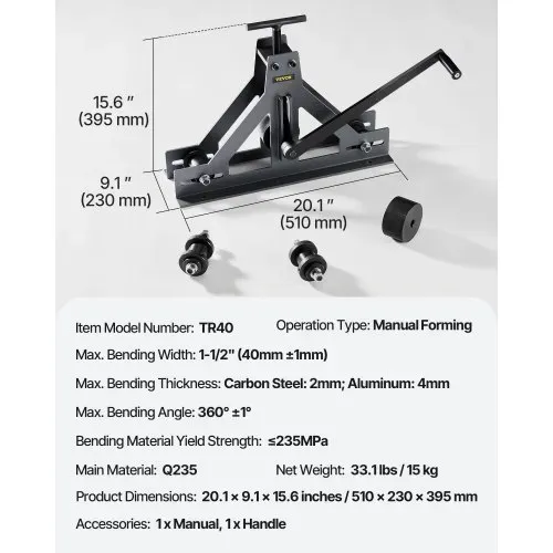 VEVOR Biegen Presser Bender Rohr Stahl, 180 mm, 170 mm, 200 mm, 220 mm Min. Radius Rohrbiegemaschine, 450 mm, 500 mm, 550 mm, 600 mm Min. Durchmesser Winkelbiegegerät, Manuelles Rohrbieger-Set – Bild 6