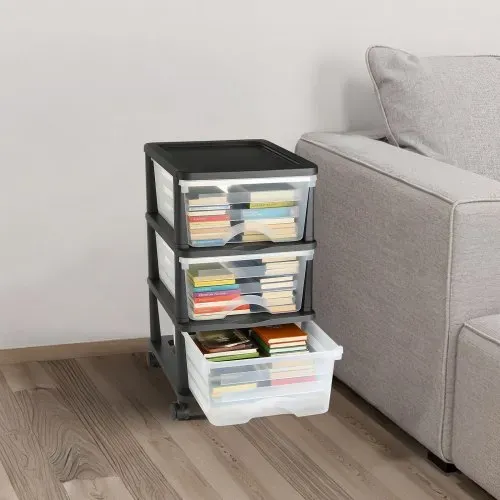 VEVOR Schubladenwagen Schubladenschrank mit 3 Schubladen (17 L / per), rollbarer Schubladen-Container Schubladenbox mit durchsichtigen Behältern für Bürobedarf Bastelräume Klassenzimmer – Bild 7