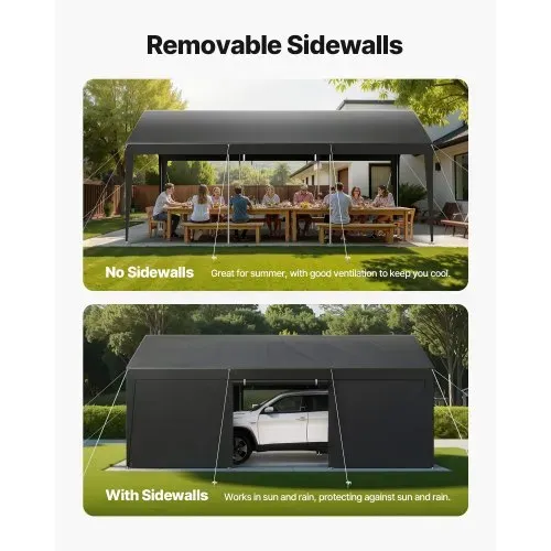 VEVOR Carport, 3,05x6,09x2,87 m Autoüberdachung, Zeltgarage mit abnehmbaren Seitenwänden & Tür, Garagenzelt Autounterstand, Autoüberdachung, UV-beständig, Ganzjahresschutz für Auto & Boot, grau – Bild 4