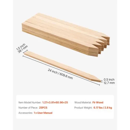VEVOR Holzpfähle, 25 Stk. 12,7x38,1x609,6 mm Holzpflöcke, Holzpfosten mit scharfer Spitze, Zaunpfähle aus Tannenholz, Wegweiser für Schlammzäune, Hinterhofbegrenzungen, Grundlinien – Bild 6