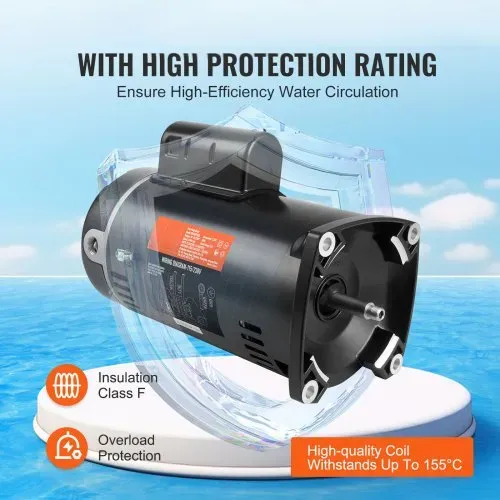 VEVOR 1.5 PS Poolpumpenmotor, 56Y Rahmen, 115V((12.8 Ampere))/230V(6.4 Ampere) 3450 U/min, 60Hz, 1.1 Betriebsfaktor, 90μF/250V Kondensator, CCW Rotation Vierkantflansch Ersatzmotor – Bild 4