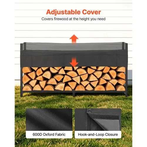 VEVOR Kaminholzregal 1/2 Cord Brennholzregal Feuerholzregal 2440x355x1230mm, für Kamin Terrasse Balkon, Rahmen aus Kohlenstoffstahl Pulverbeschichtet, Tragfähigkeit 1100 kg, Kapazität 904,04 L Schwarz – Bild 5