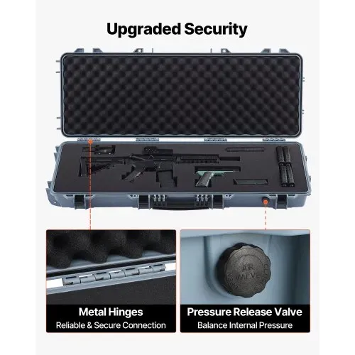 VEVOR Waffenkoffer mit Hartschale für Langwaffen, abschließbarer Gewehrkoffer mit vorgeschnittenen Schaumstoffen, Langwaffenkoffer Waffenaufbewahrung rollbar IP67 wasserfest, 109 x 41 x 15,5 cm Grau – Bild 5