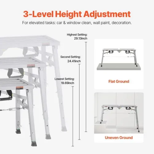 VEVOR Arbeitsplattform 500-740 mm, zusammenklappbare Trittleiter aus legiertem Stahl, tragbare Arbeitsbühne, Tragkraft 180 kg, Trittbank Hocker zum Malen von Trockenbauwänden, Reinigen, Waschen – Bild 3