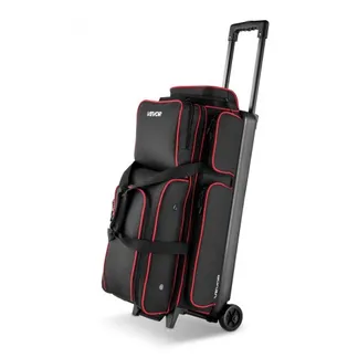 VEVOR Bowlingballtasche für 3 Bälle mit Doppelrollen & separatem Fach für Schuhe (bis US-Größe 16) & übergroßer Zubehörtasche, einziehbarer Griff lässt sich auf 105 cm ausziehen Schwarz + Rot VEVOR Bowlingballtasche für 3 Bälle mit Doppelrollen & separatem Fach für Schuhe (bis US-Größe 16) & übergroßer Zubehörtasche, einziehbarer Griff lässt sich auf 105 cm ausziehen Schwarz + Rot