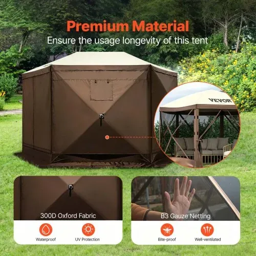 VEVOR Pavillon-Zelt, 3,6 x 3,6 m, 6-seitiges Pop-up-Camping-Überdachungszelt mit Netzfenstern, tragbarer Tragetasche, Erdnägeln, großen Schattenzelten für Camping im Freien, Rasen und Hinterhof – Bild 4