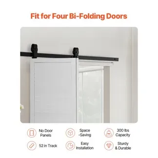 VEVOR Schiebetürsystem für faltbare Schiebetüren, 132 cm Laufschiene Schiebetürbeschlag, geeignet für zwei 61 cm große Schrank-, Speisekammer- & Wäschetüren (nicht im Lieferumfang enthalten) VEVOR Schiebetürsystem für faltbare Schiebetüren, 132 cm Laufschiene Schiebetürbeschlag, geeignet für zwei 61 cm große Schrank-, Speisekammer- & Wäschetüren (nicht im Lieferumfang enthalten)