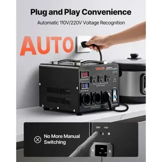 VEVOR Spannungswandler Transformator, 6000 VA, Aufwärts-/Abwärtstransformator, 110 V auf 220 V & 220 V auf 110 V, mit 3 US-Steckdosen, 3 EU-Steckdosen, LCD-Display, Schutzschalter VEVOR Spannungswandler Transformator, 6000 VA, Aufwärts-/Abwärtstransformator, 110 V auf 220 V & 220 V auf 110 V, mit 3 US-Steckdosen, 3 EU-Steckdosen, LCD-Display, Schutzschalter
