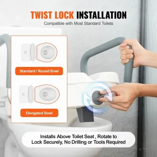 VEVOR Toilettensitzerhöhung WC Sitzerhöhung für Senioren 127 mm, erhöhter Toilettensitz einstellbar, Toilettenaufsatz für Senioren, Sitzerhöhung Toilette mit Griff, Toilettensitzerhöhungen Weiß – Bild 2