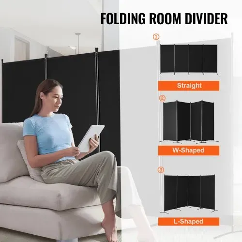 VEVOR Raumteiler 4 Paneele Paravent 3464 x 1840 x 520 mm, faltbarer Sichtschutz & tragbarer Trennwandteiler zur Raumtrennung, freistehende Raumteiler für Büro Schlafzimmer Arbeitszimmer, Schwarz – Bild 4