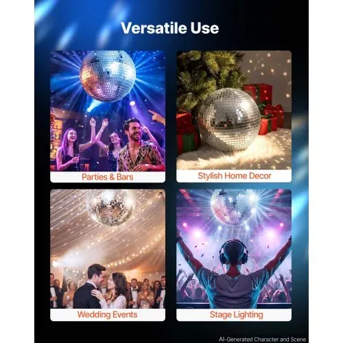 VEVOR Spiegelkugel Discokugel Mirrorball 300 mm Diskokugel mit Aufhängering, für Party- & Heimdekoration DJ Tanzclub, Equipment für Lichteffekte & Partybeleuchtung, 360°-Reflexion, Wiederverwendbar – Bild 5