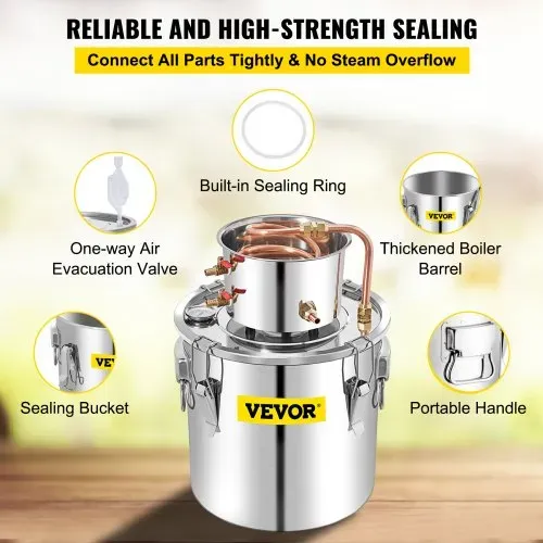VEVOR Distillieranlage Moonshine, 50 L Wasser Alkohol Destillierer Moonshine Φ 40 x 40 cm Kesselfass-Größe, Moonshine Still Distiller mit zweifacher Temperaturregelung, Destilliergerät Alkohol – Bild 5