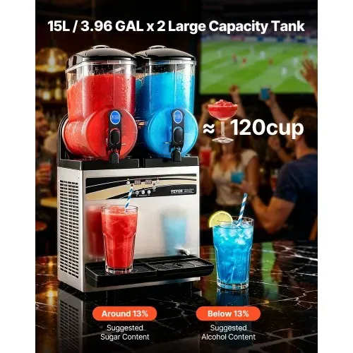 VEVOR kommerzieller Frozen Drink Maker, 15 L x 2 Slush-Maschine mit zwei Tanks, 120 Tassen Margarita-Smoothie-Maschine aus Edelstahl, Slush-Maker für Zuhause Partys Restaurants Cafés Bars VEVOR kommerzieller Frozen Drink Maker, 15 L x 2 Slush-Maschine mit zwei Tanks, 120 Tassen Margarita-Smoothie-Maschine aus Edelstahl, Slush-Maker für Zuhause Partys Restaurants Cafés Bars