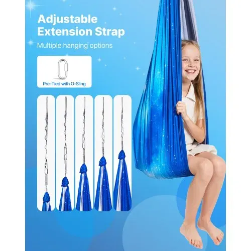 VEVOR Aerial Yoga Hängematte Set aus doppellagigem Stoff, Aerial Yoga Swing Air Fliegen, Yoga-Schaukel mit 360°-Drehaufhängung & O-Sling & 136,07 kg Max. Tragfähigkeit, Hängeschaukeln Blau – Bild 4