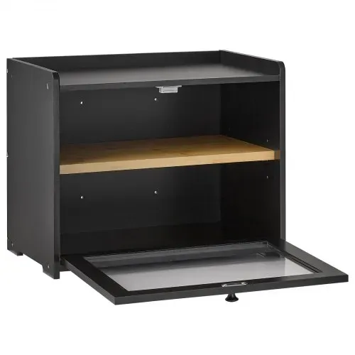 VEVOR Brotkasten mit Acrylfenster 393x262x321 mm Brotbox Bambusholz Schwarz Ideal für Bagels & Muffins, mit Magnetverschluss, Seitenhaken, Belüftungslöchern & 3-Stufig Höhenverstellbarem Einlegeboden – Bild 10