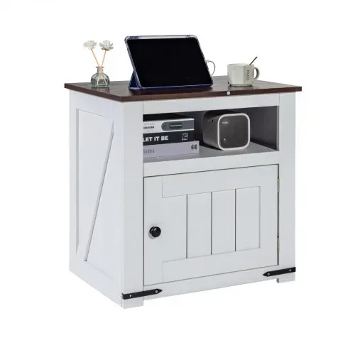 VEVOR Farmhouse Beistelltisch, quadratischer Nachttisch mit USB-Anschlüssen und Steckdosen, 3-stufiger Beistelltisch mit Aufbewahrungsschrank, ideal für Wohnzimmer Schlafzimmer Büro, weiß VEVOR Farmhouse Beistelltisch, quadratischer Nachttisch mit USB-Anschlüssen und Steckdosen, 3-stufiger Beistelltisch mit Aufbewahrungsschrank, ideal für Wohnzimmer Schlafzimmer Büro, weiß