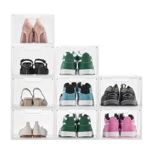 VEVOR Schuhaufbewahrungsboxen stapelbare Schuhboxen (9 Stk.) passend bis US-Größe 13, Schuh-Organizer mit magnetischer Tür zur Aufbewahrung von High Heels & Stiefeln & Hüten, transparent + Weiß – Bild 10