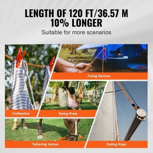 VEVOR Arborist Baumkletterseil, doppelt geflochten Polyester 0.95 cm (3/8 Zoll) x 36.6 m – Bild 3