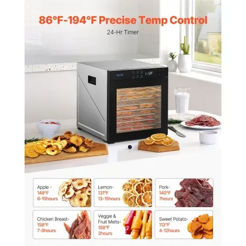 VEVOR Dörrgerät Dörrautomat 10 Edelstahlschalen, elektrischer 1000 W Futtertrockner mit einstellbarer Temperatur, Gefriertrockner für Trockenfleisch Fleisch Obst Gemüse Kräuter Hundeleckerlis – Bild 4