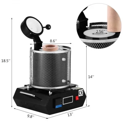VEVOR Goldschmelzofen 1350 W 1150 ℃ Max. Temperatur, digitaler elektrischer Schmelzofen 3 kg Keramiktiegel zum Gießen & Raffinieren von Edelmetallen, zur Verarbeitung von Gold Silber Aluminium – Bild 7