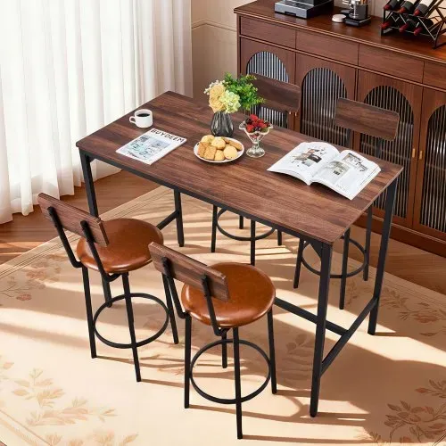VEVOR Bartisch-Set (5-tlg.) mit 4 Barstühlen & abgerundeten Kanten, rechteckiger Kneipentisch Stehtisch (1200 x 600 x 915 mm), Bistrotisch Esstisch, geeignet für Büro Minibar Esszimmer Wohnzimmer – Bild 7