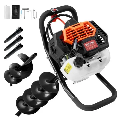 VEVOR Erdbohrer mit Benzinmotor, 52 CC, 1450 W, Benzinbohrer mit 6- und 10-Zoll-Bohrkronen und 3 Verlängerungsstangen, Lochbohrer für Pfostenzäune für Ackerland, Gartenpflanzen, Orange+Schwarz – Bild 8