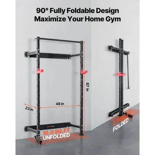 VEVOR Power Cage Klappbar 454 kg Belastbar, Wandmontiertes Power Rack, Multifunktionales Krafttrainingsgerät mit Landminenbefestigung & verstellbaren J-Haken & Klimmzugstange für Heimfitnessstudio VEVOR Power Cage Klappbar 454 kg Belastbar, Wandmontiertes Power Rack, Multifunktionales Krafttrainingsgerät mit Landminenbefestigung & verstellbaren J-Haken & Klimmzugstange für Heimfitnessstudio