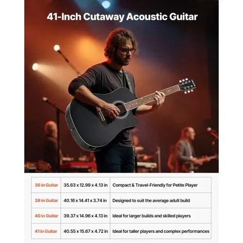 VEVOR Elektro Akustische Gitarre Cutaway Solo Anfängerpaket 1041,4 mm (41 inch) Schwarz – Bild 2