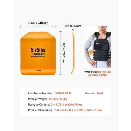 VEVOR Gewichtsplatten für Gewichtswesten 5,2 kg Set (2 x 2,6 kg), Gebogene Gewichtswestenplatten für WODs & Funktionelles Training, Ergonomisches Zusatzgewicht für Krafttraining, Laufen und Fitness – Bild 6