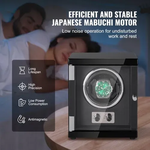 VEVOR Uhrenbeweger, Automatik-Uhrenbeweger, Watch Winder, Uhrenbeweger für Automatikuhren, Automatischer Uhrenbeweger mit Platz für 1 Uhr, LED Beleuchtung, 150–207 mm Einstellbare Riemenlänge – Bild 3