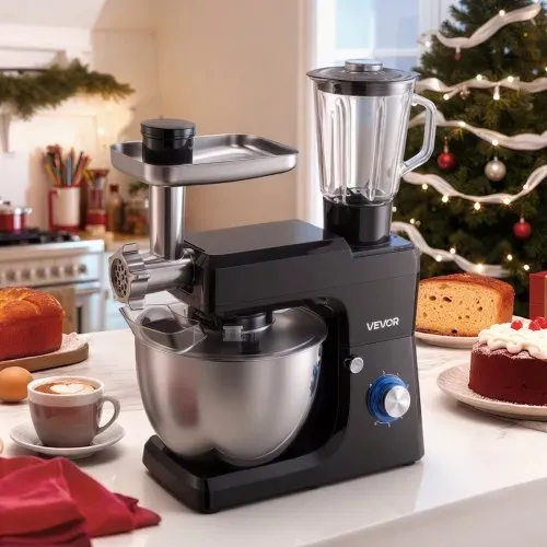 VEVOR multifunktionale Küchenmaschine elektrisch 1500 W mit Edelstahlschüssel (7,8 L) & Mixbecher (1,5 L), Knetmaschine Teigmixer mit 6+P Geschwindigkeiten & Knethaken & Schneebesen & Rührbesen – Bild 7