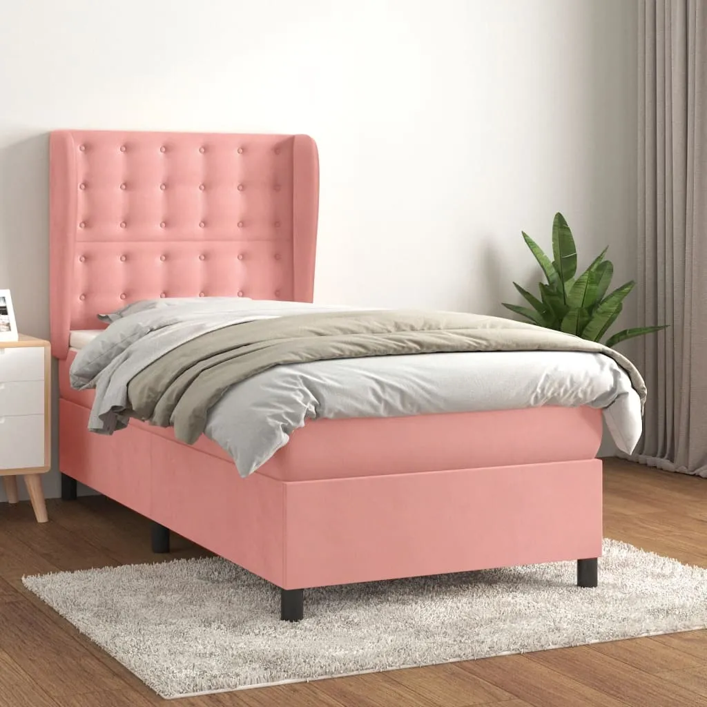 vidaXL Boxspringbett mit Matratze Rosa 80×200 cm Samt vidaXL Boxspringbett mit Matratze Rosa 80×200 cm Samt