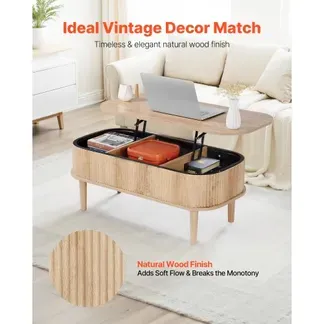 VEVOR Couchtisch Höhenverstellbar 1000x480x405-545 mm, Wohnzimmertisch mit Stauraum, Ausziehbarer Kaffeetisch im Mid-Century-Stil aus MDF, Hubtischplatte für Zuhause & Büro, Naturholz VEVOR Couchtisch Höhenverstellbar 1000x480x405-545 mm, Wohnzimmertisch mit Stauraum, Ausziehbarer Kaffeetisch im Mid-Century-Stil aus MDF, Hubtischplatte für Zuhause & Büro, Naturholz