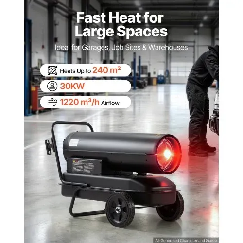 VEVOR Heizkanone 30kW Dieselheizgebläse 38L Petroleum-Heizgerät mit Rollen, Heizgebläse für Werkstatt Garage Lager & Baustelle, Thermostatsteuerung, Überhitzungsschutz, Max. 1220m³/h & 240m², Schwarz VEVOR Heizkanone 30kW Dieselheizgebläse 38L Petroleum-Heizgerät mit Rollen, Heizgebläse für Werkstatt Garage Lager & Baustelle, Thermostatsteuerung, Überhitzungsschutz, Max. 1220m³/h & 240m², Schwarz